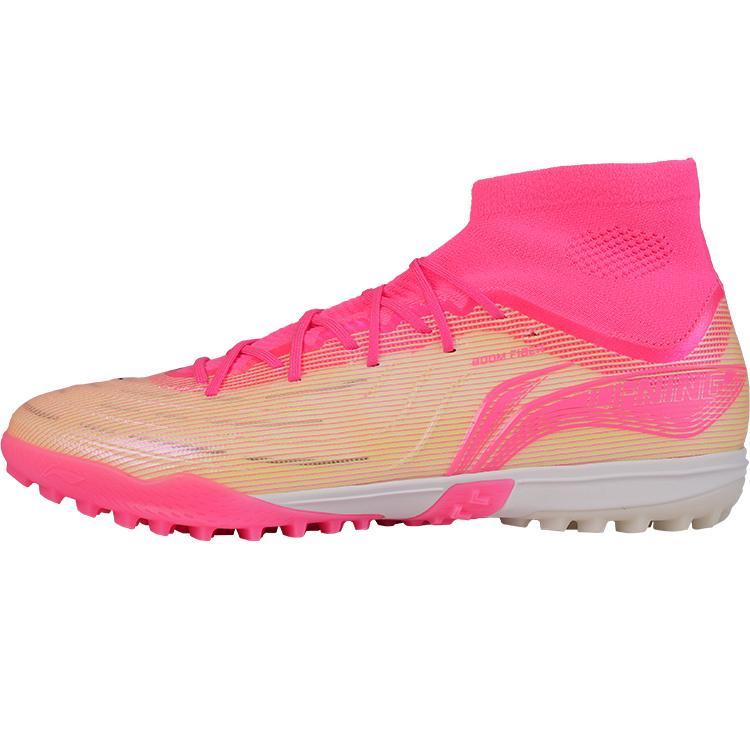 LiNing TF Rubber Broken Studs Artificial Ground Firm Ground Cushioned Slip-Resistant Soccer Shoes Men's Pink Ocean