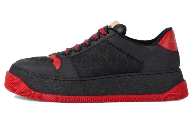 GUCCI Screener Distressed Shoes Cushioning Low Top Skateboard Shoes Men's Black Red