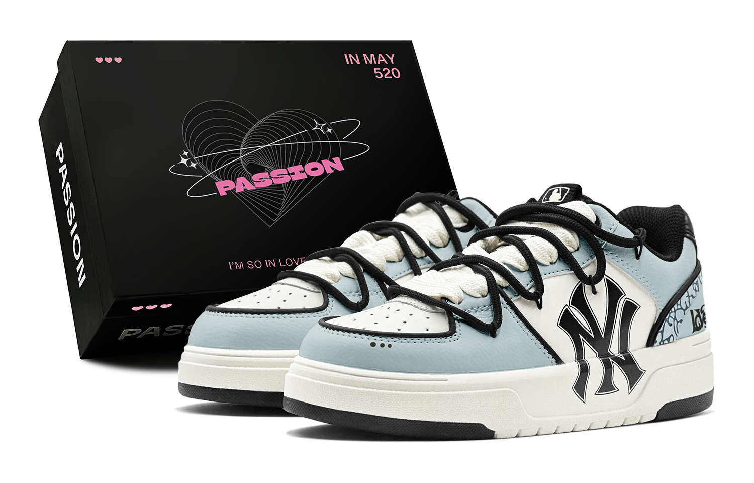 MLB Chunky Liner Romantic 520 Crackle Low Top Skateboard Shoes Unisex Blue