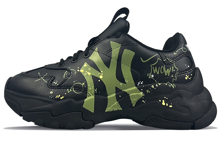 MLB Big Ball Chunky BNK Wear-Resistant Height Increasing Low-Top Chunky Sneakers Unisex Black Green