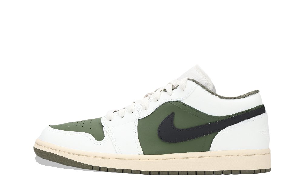 Jordan Air Jordan 1 Olive Green Cushioning, Wear Resistant Low Top Vintage Basketball Shoes Unisex White Green