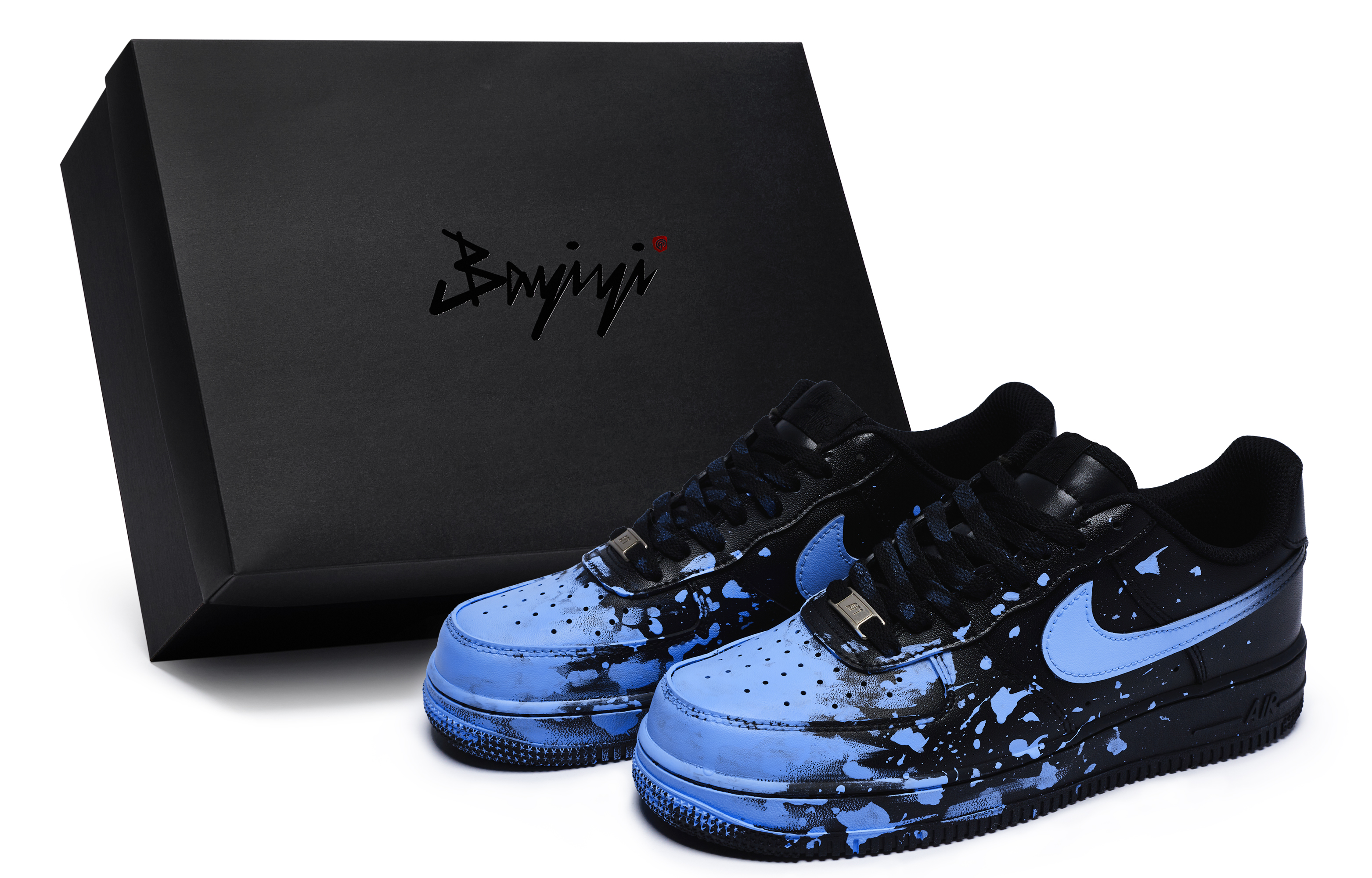 Nike Air Force 1 07 811 Manufacturing, Crazy Graffiti Blue, Special Shoe Box Low top Skateboard Shoes Unisex Black Blue