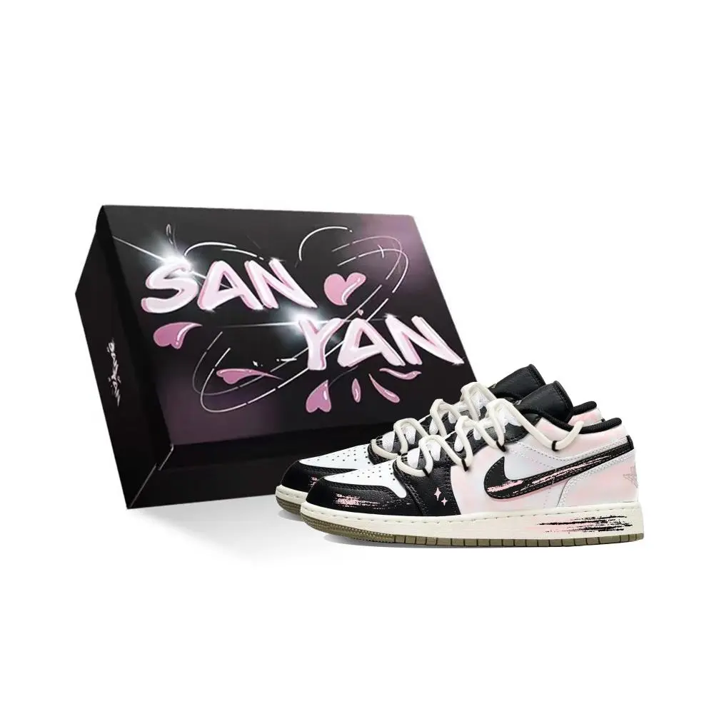 Jordan Air Jordan 1 Starry Nighttime Cushioning, Wear Resistant Low top Vintage Basketball Shoes Unisex Black Pink
