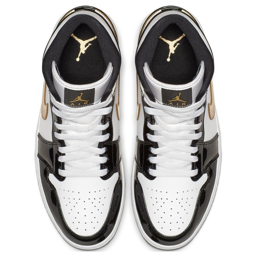 Jordan 1 Mid Patent Black White Gold купить в интернет-магазине Yoocart с быстрой доставкой по России.