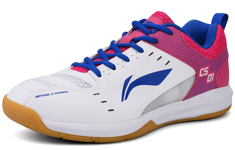 LiNing Feather Cushioned Wear Resistant Breathable Lightweight Low Top Badminton Shoes Unisex White Pink