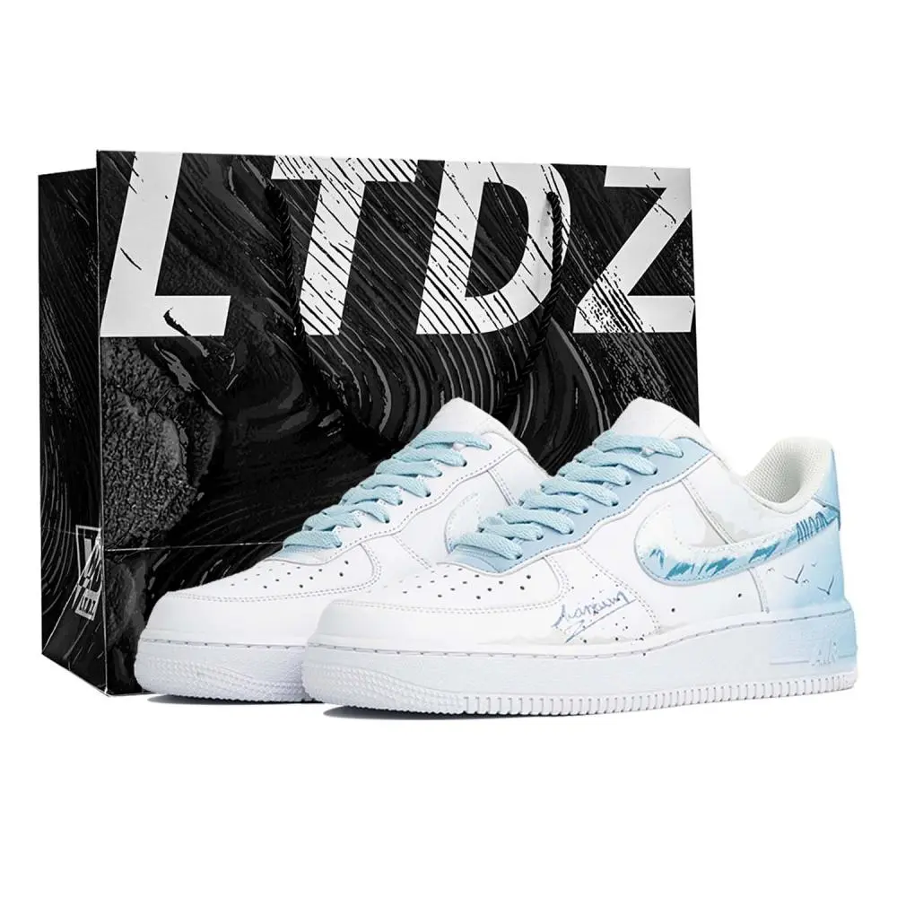 Nike Air Force 1 LTDZ White Dream, Shopping Bag Abrasion Resistant Low top Skateboard Shoes Unisex White Blue