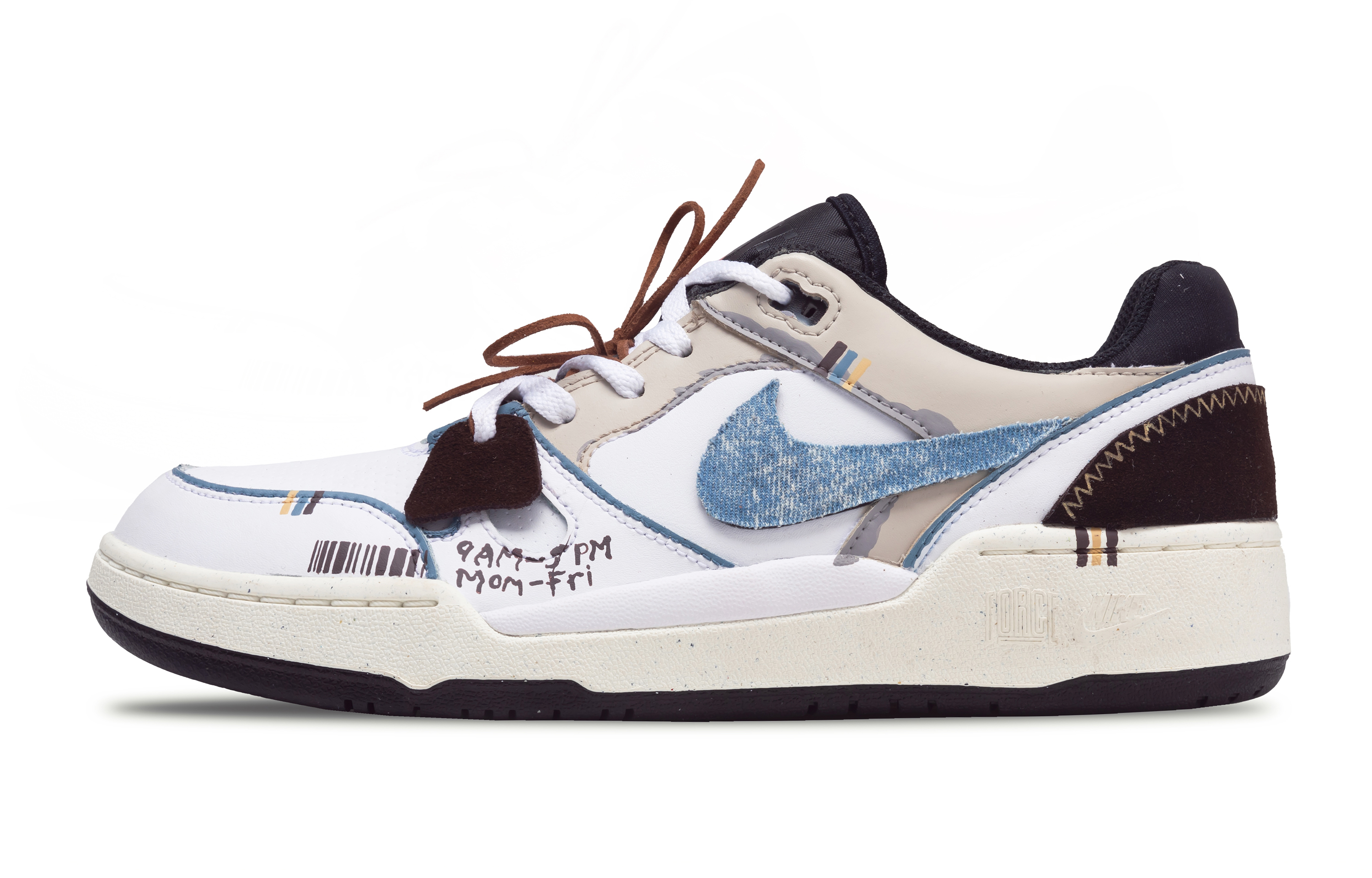 Nike Full Force Weekend Moments, Toe Art Low top Skateboard Shoes Unisex White Brown