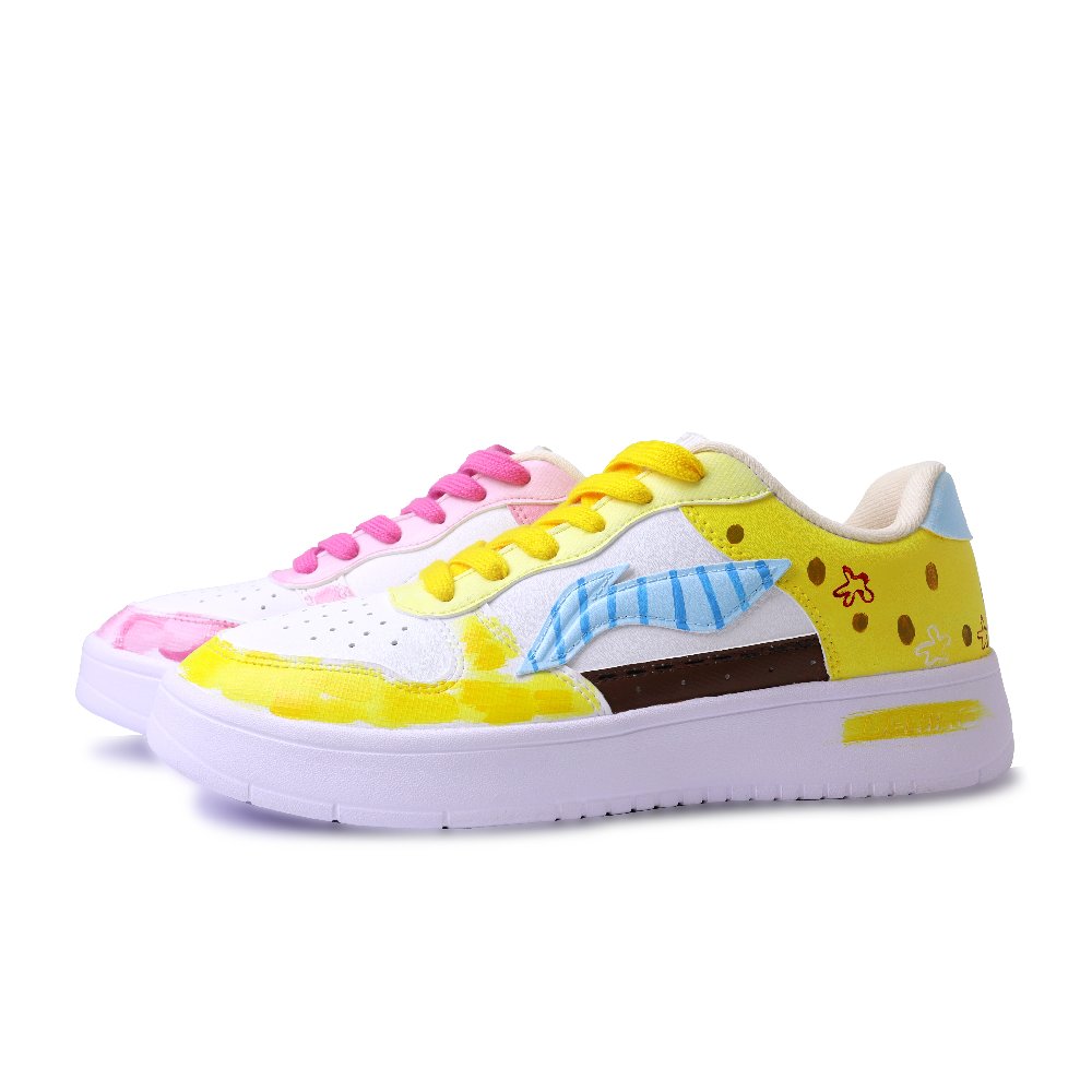 LiNing Pontoon Boats Abrasion Resistant Breathable Low Top Skateboard Shoes Unisex Pink Yellow Mismatched