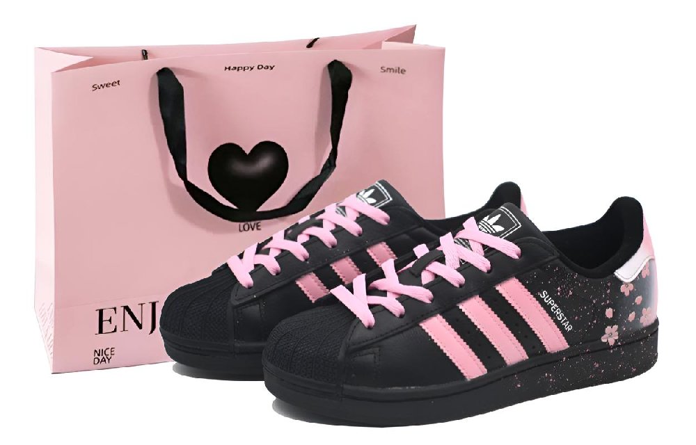 Adidas Originals Superstar 2 Shock Absorbers Low Top Skateboard Shoes Unisex Black Pink