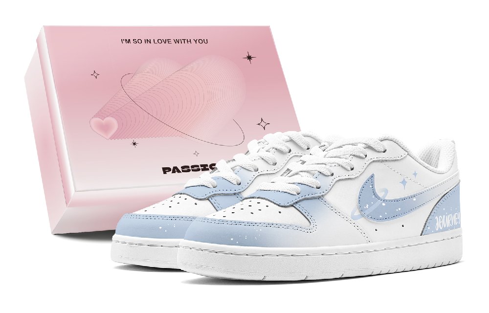Nike Court Borough Summer Travel Stardust Youthful Look Low-Top Skateboard Shoes Women's Blue White