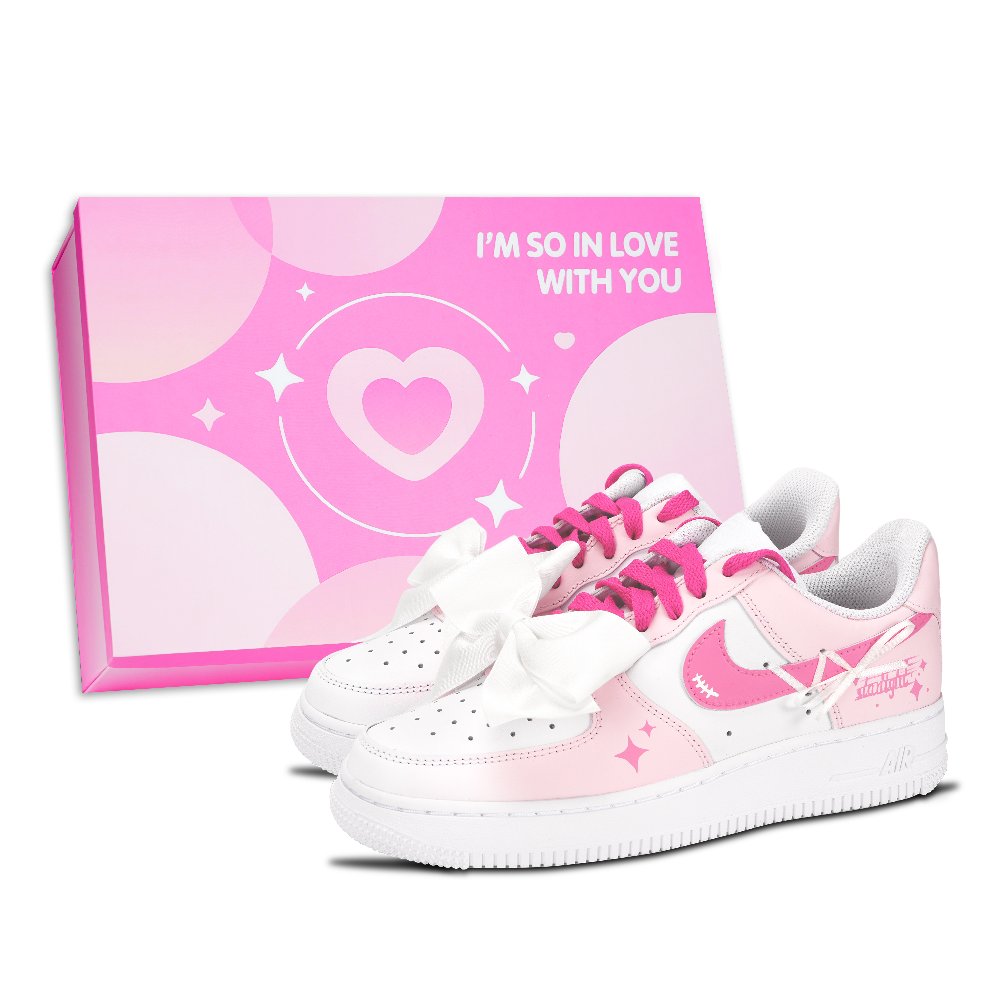Nike Air Force 1 Pink Star Journey Abrasion Resistant Low Top Skateboard Shoes Unisex Pink