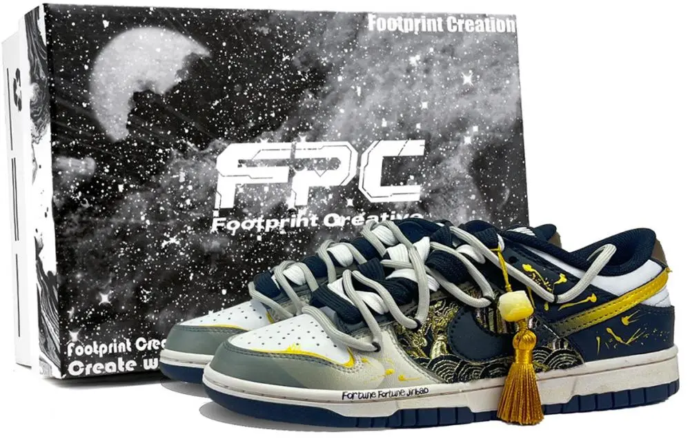 Nike Dunk Ink Heritage 2 Footprint Creation Abrasion Resistant Balance Low top Skateboard Shoes Unisex Black Gold