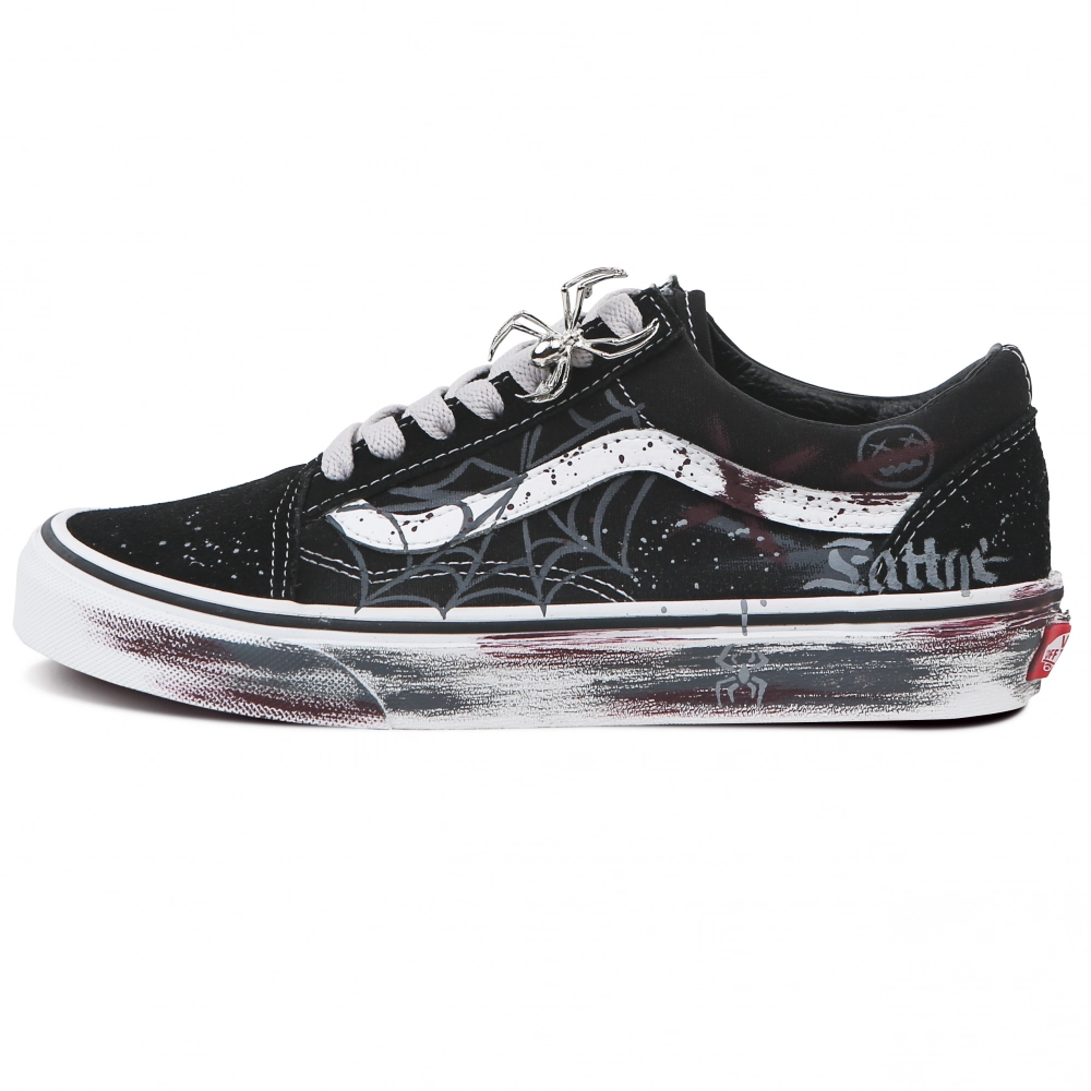 Vans Old Skool Black Spider Light Tracing Abrasion Resistant Low top Skateboard Shoes Unisex Black