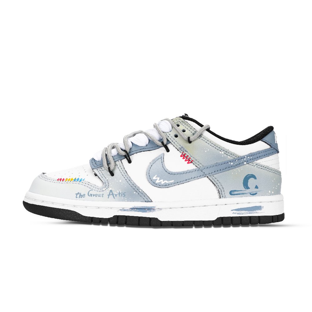 Nike Dunk Little Painter Abrasion Resistant Low Top Skateboard Shoes Unisex Blue White