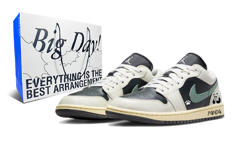 Jordan Air Jordan 1 Low-Top Vintage Basketball Shoes Unisex Black Green