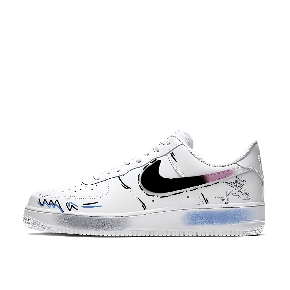 Nike Air Force 1 Whale And Butterfly Coverage Cushioning Abrasion Resistant Low top Skateboard Shoes Unisex Black White
