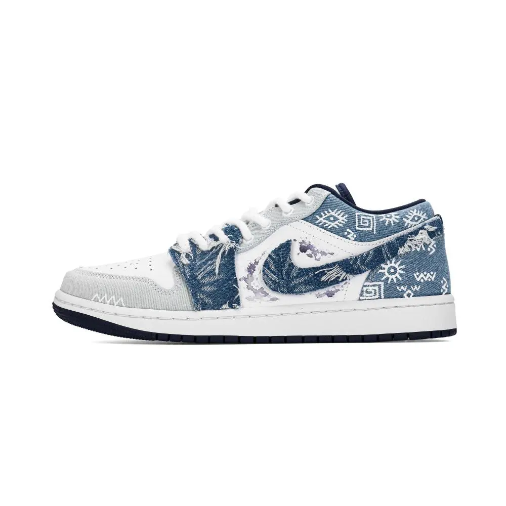 Jordan Air Jordan 1 Cushioning, Wear Resistant Low top Vintage Basketball Shoes Men's Blue