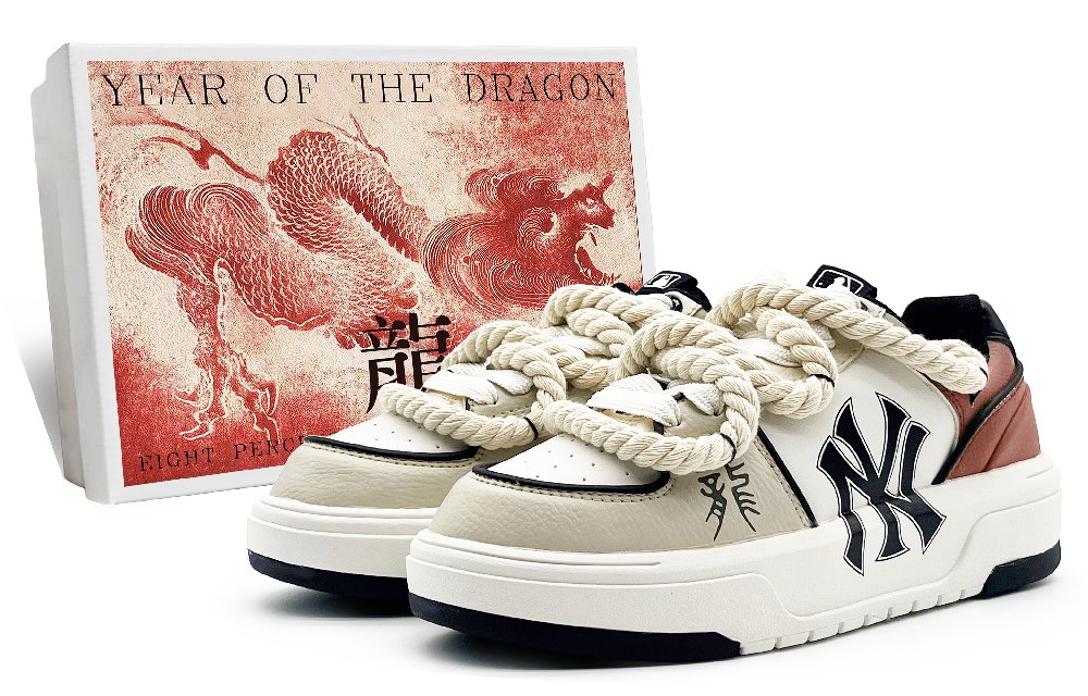 MLB Chunky Liner Wear-Resistant Height Increasing Low-Top Skateboard Shoes Unisex Beige White Red