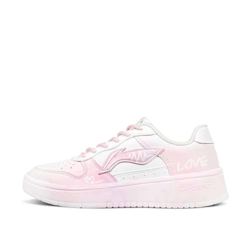 LiNing Pontoon Boats Heartbeat Height Increasing Abrasion Resistant Low Top Skateboard Shoes Women's Pink White