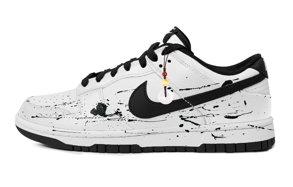Nike Dunk Ink Wash Vermilion Green Anti-Slip Wear-Resistant Low-Top Skateboard Shoes Unisex Black White