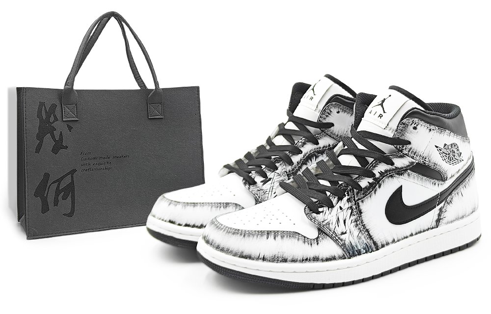 Jordan Air Jordan 1 Abrasion Resistant Mid Top Vintage Basketball Shoes Men's Black White