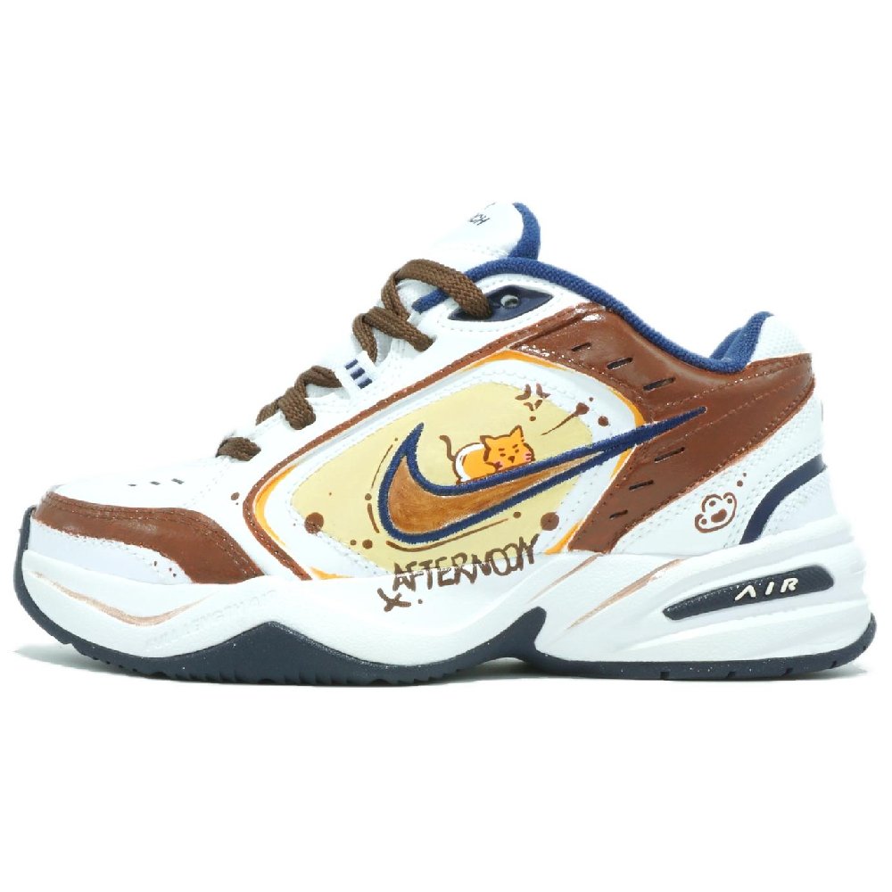Nike Air Monarch 4 Anti-Slip Wear-Resistant Low-Top Chunky Sneakers Unisex White Brown