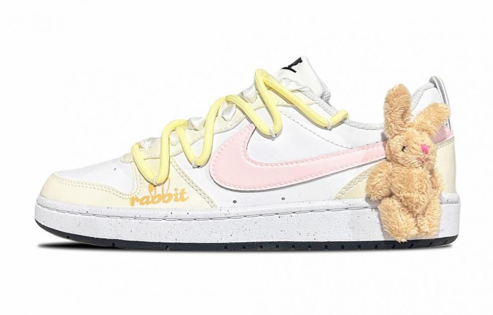 Nike Court Borough Anti Slip Wear Resistant High Top Skateboard Shoes GS Light Yellow