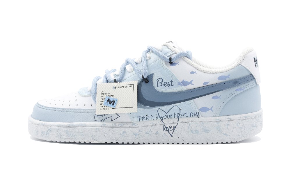 Nike Court Vision 1 Sea Floor Anti-Slip Wear-Resistant Low-Top Skateboard Shoes Men's Blue White