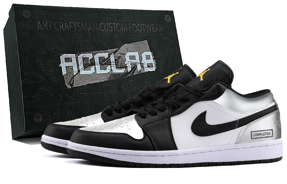 Jordan 1 Abrasion Resistant Low Top Vintage Basketball Shoes Unisex Liquid Silver