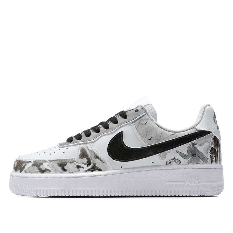 Nike Air Force 1 Low-Top Skateboard Shoes Men's Black White Gray