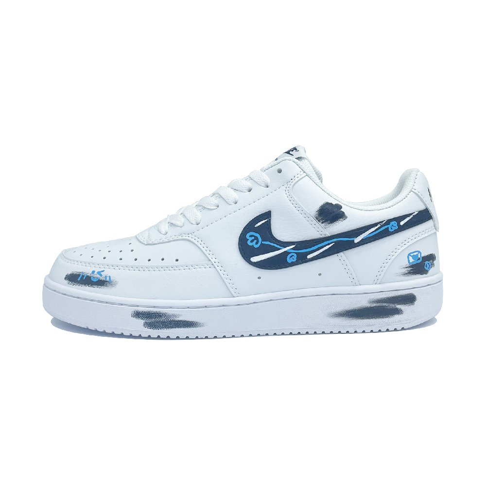 Nike Court Vision Smile Messenger Cushioning, Wear Resistant Low Top Skateboard Shoes Unisex Black White Blue