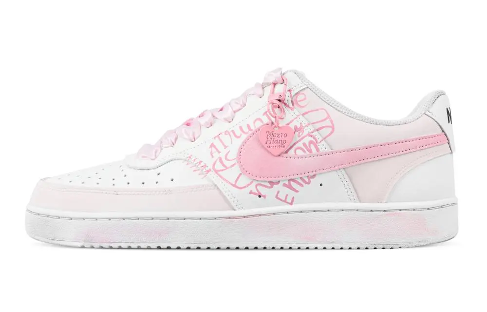 Nike Court Vision 1 Heartbeat Combat Abrasion Resistant Low top Skateboard Shoes Men's Pink White