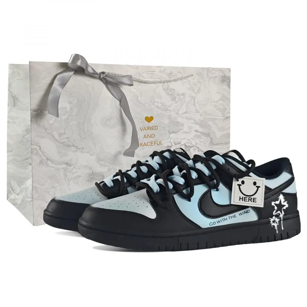 Nike Dunk Abrasion Resistant Low top Skateboard Shoes Unisex Black Blue