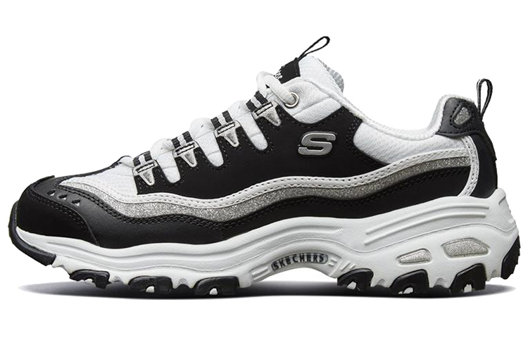 Skechers D'LITES Series New Retro Cushioning Lightweight Low Top Chunky Sneakers Women's Black White