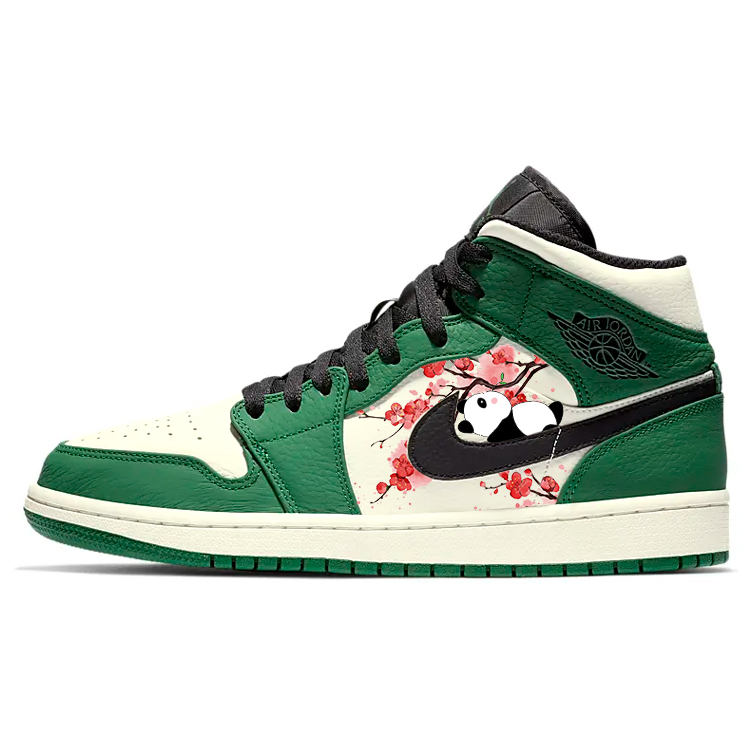 Jordan Air Jordan 1 Wear-Resistant Slip-Resistant Mid-Top Vintage Basketball Shoes Men's Black Green