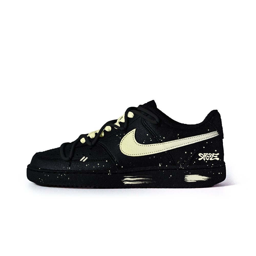 Nike Court Vision Anti Slip Wear Resistant Low Top Skateboard Shoes Unisex Black Yellow