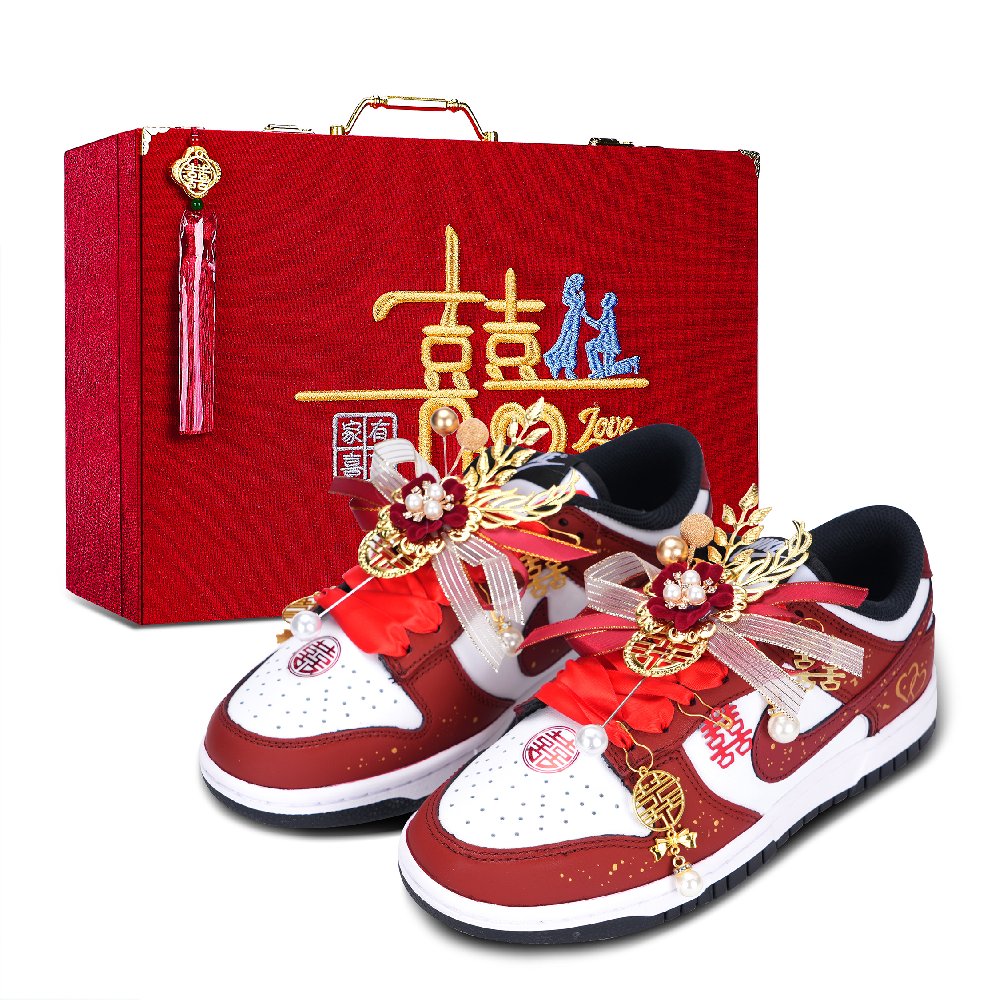 Nike Dunk Concentric Knot Abrasion Resistant Low Top Skateboard Shoes Unisex Red White