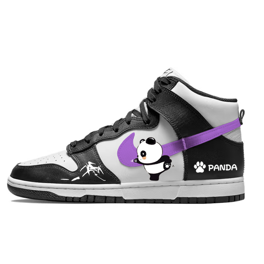 Nike Dunk Abrasion Resistant Slip Resistant High top Skateboard Shoes Unisex Black And White.