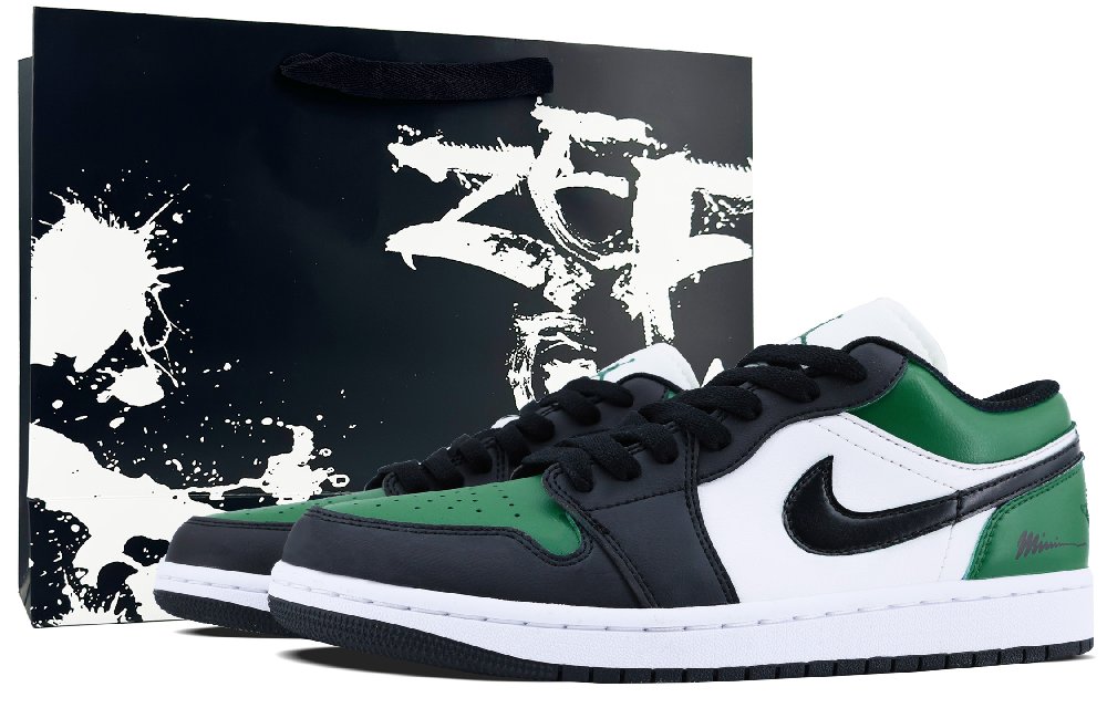 Jordan Air Jordan 1 Cushioning, Wear Resistant Low Top Vintage Basketball Shoes Men's Black Green Toe