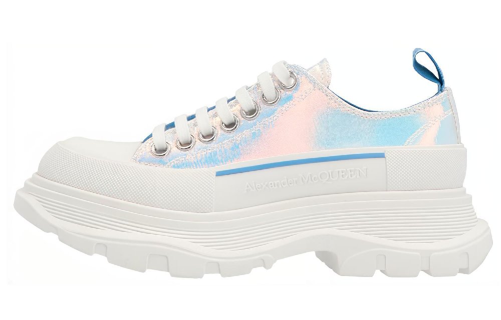 Alexander McQueen Silver Holographic Tread Slick Platform Low Sneakers 'White Multi' Women's