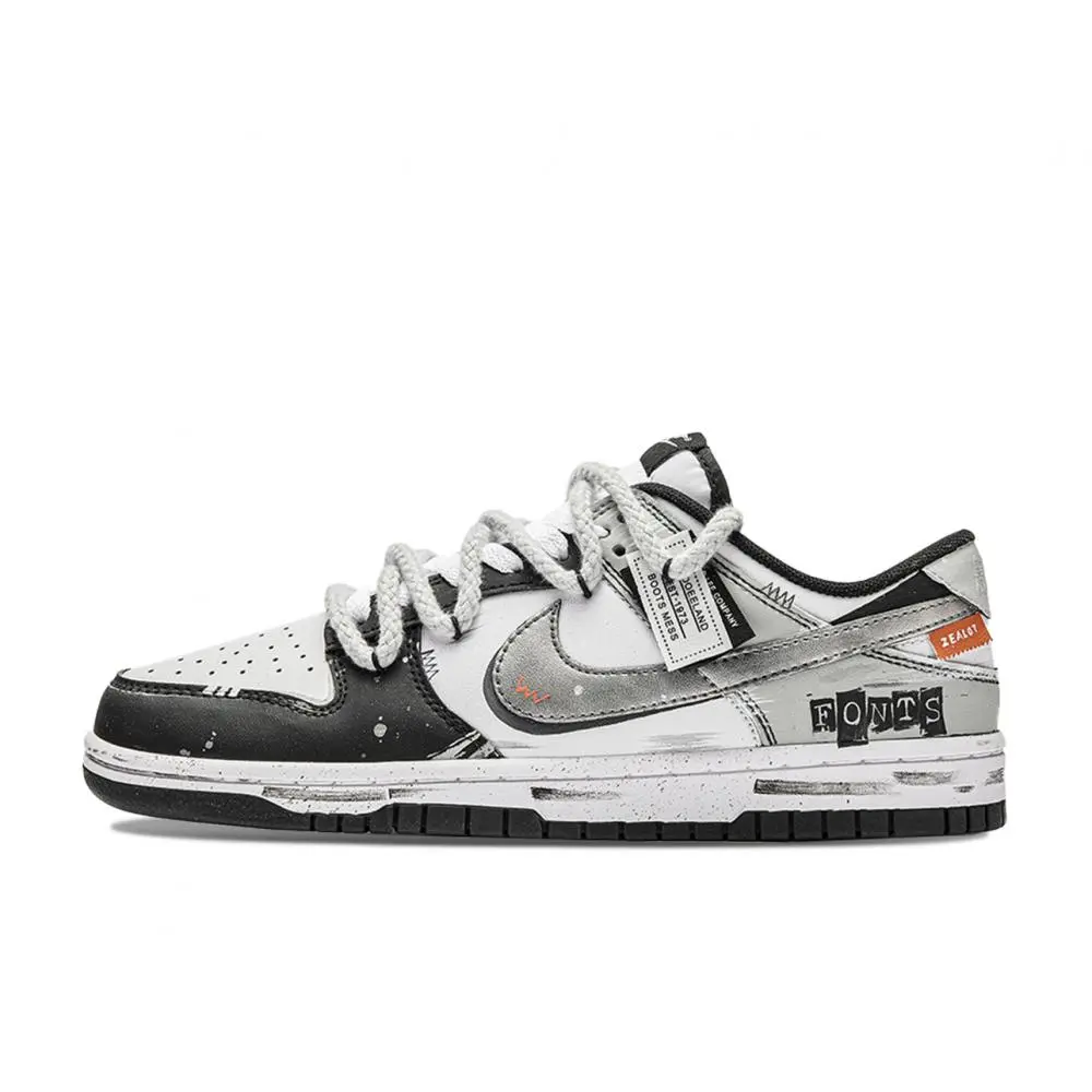Nike Dunk Unrestrained Heart Abrasion Resistant Low top Skateboard Shoes Women's Black White