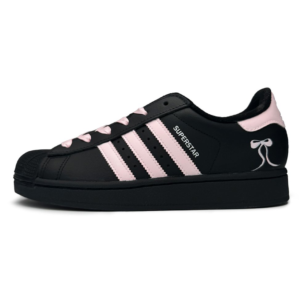 Adidas Originals Superstar 2 Pink Bowknot Abrasion Resistant Low Top Skateboard Shoes Unisex Black Pink