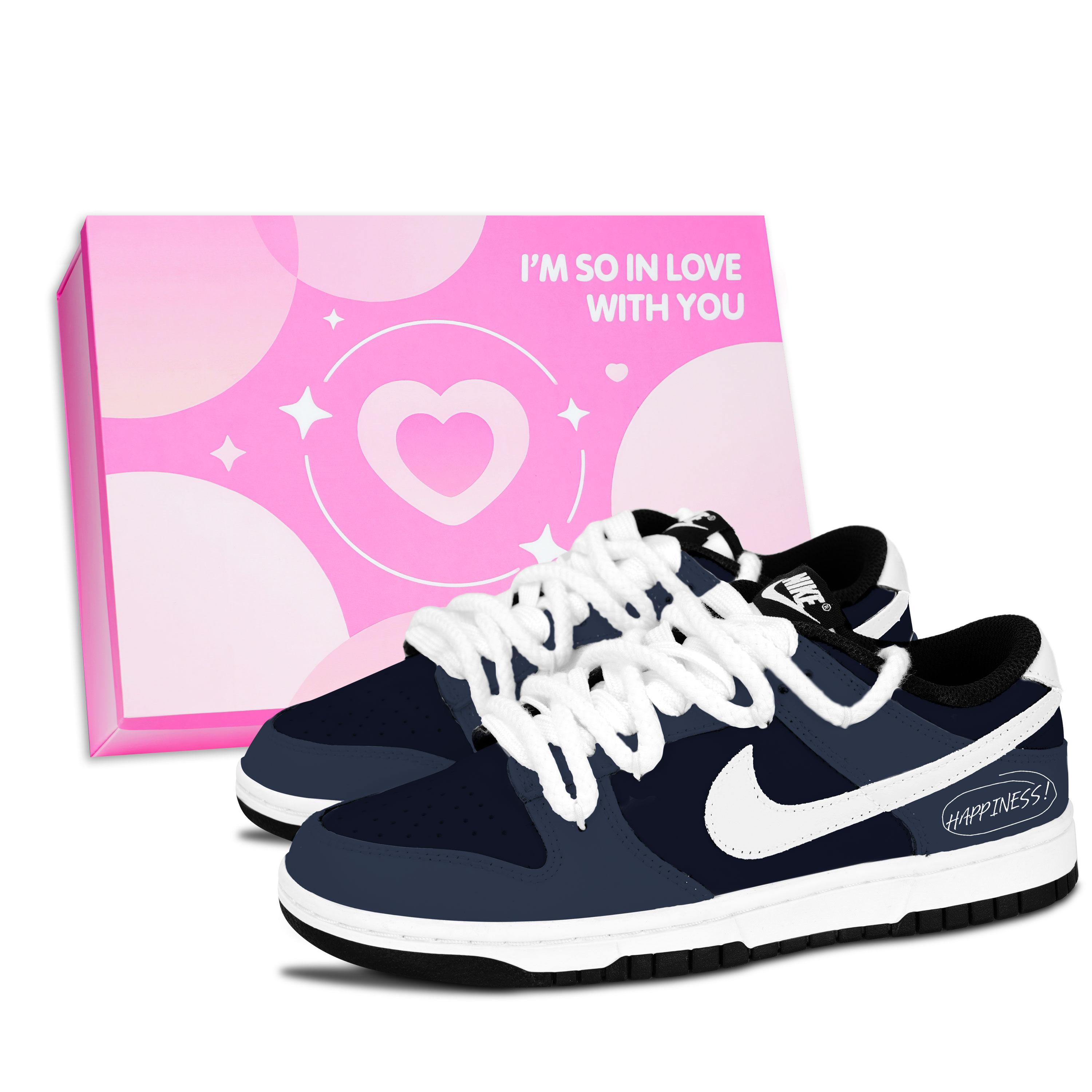 Nike Dunk Black White HAPPINESS Slip Resistant Abrasion Resistant Low top Skateboard Shoes Unisex