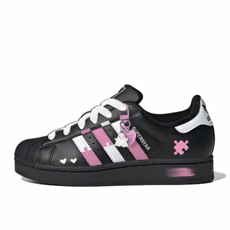 Adidas Originals Superstar 2 Black Pink Ghost Wear resistant And Lightweight Low top Skateboard Shoes Women's Black