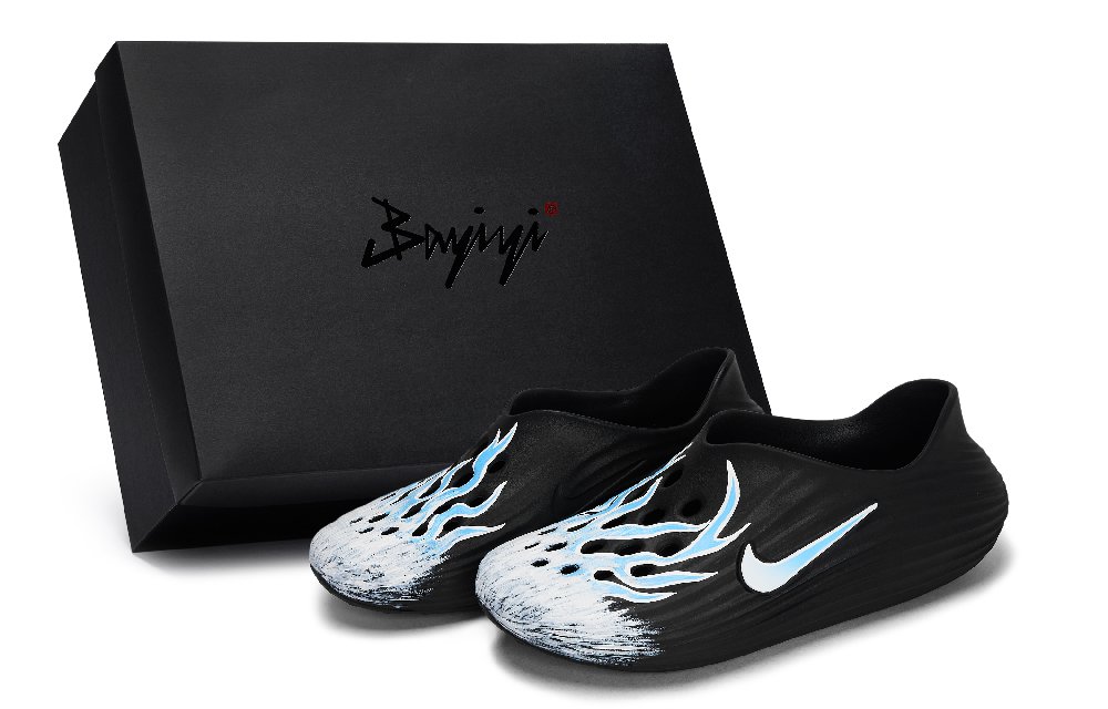Nike ReactX Rejuven8 Ice Blue Fireworks Clogs Unisex Black White Blue