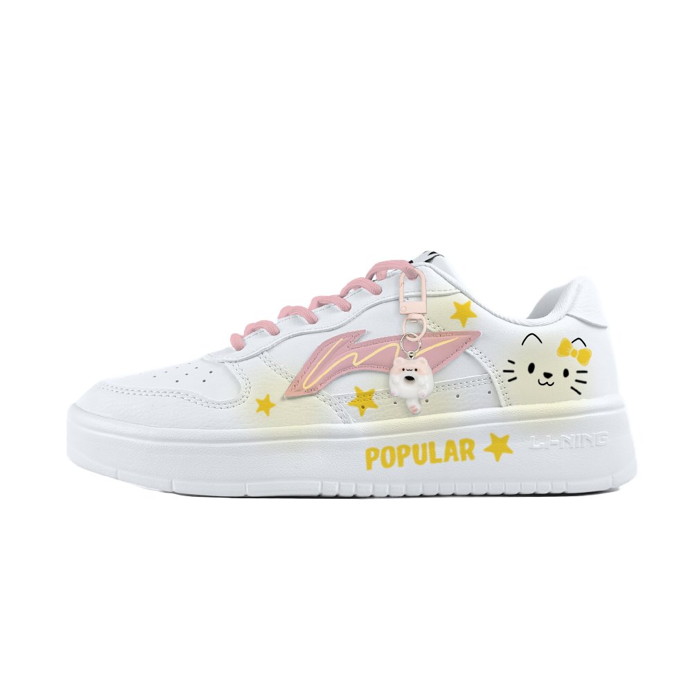 LiNing Pontoon Boats Slip Resistant, Abrasion Resistant, Breathable Low Top Skateboard Shoes Unisex Pink Yellow