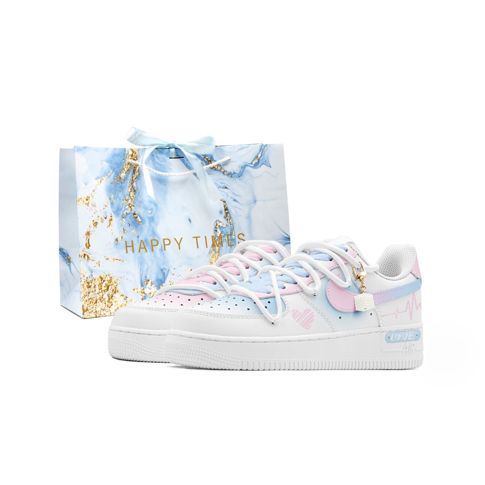 Nike Air Force 1 Abrasion Resistant Low Top Skateboard Shoes Women's Blue Pink