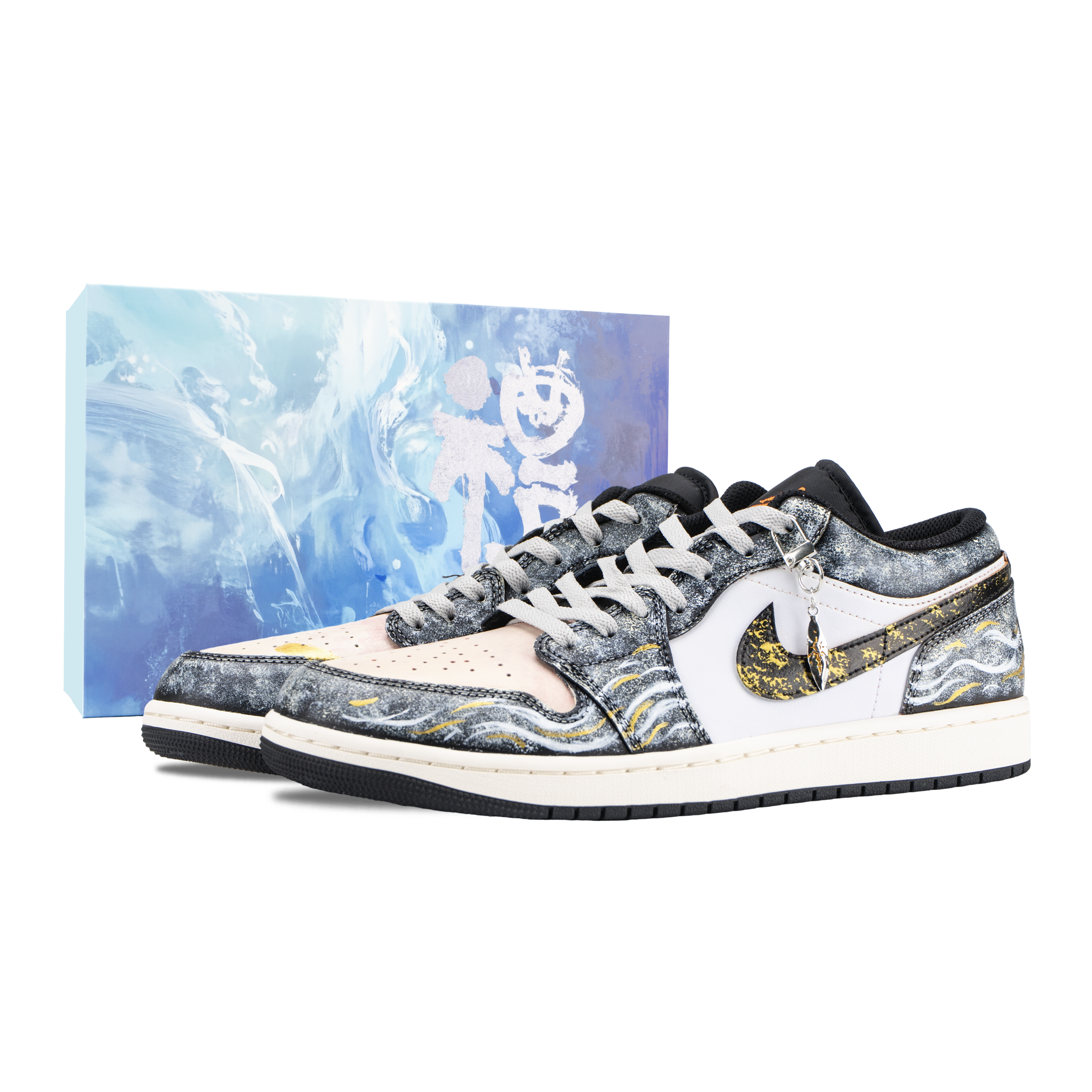 Jordan Air Jordan 1 Starry Sea Pearl Abrasion Resistant Low top Vintage Basketball Shoes Unisex Gray Gold