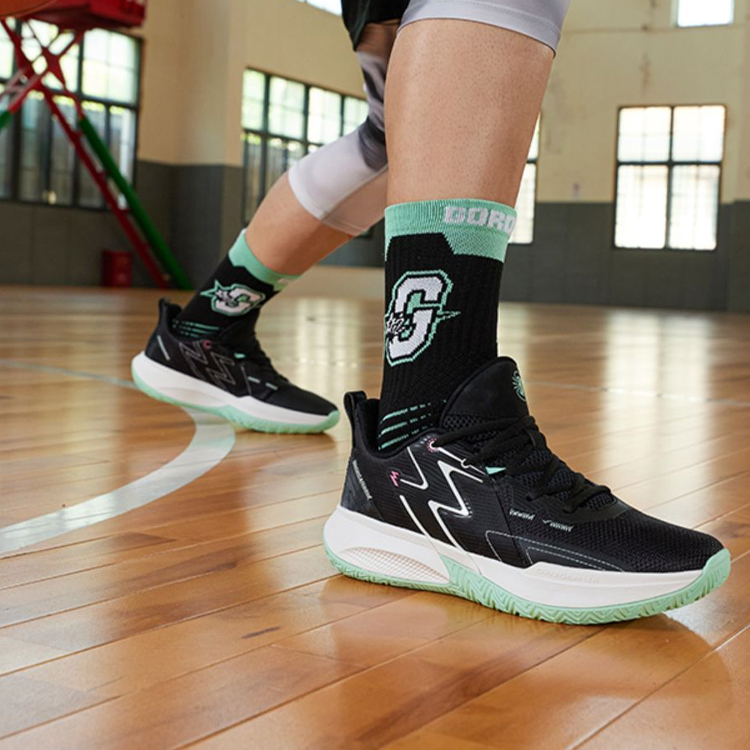 361° Big3 Team Cushioned Slip-Resistant Breathable Low-Top Basketball Shoes Men's Black White Cyan
