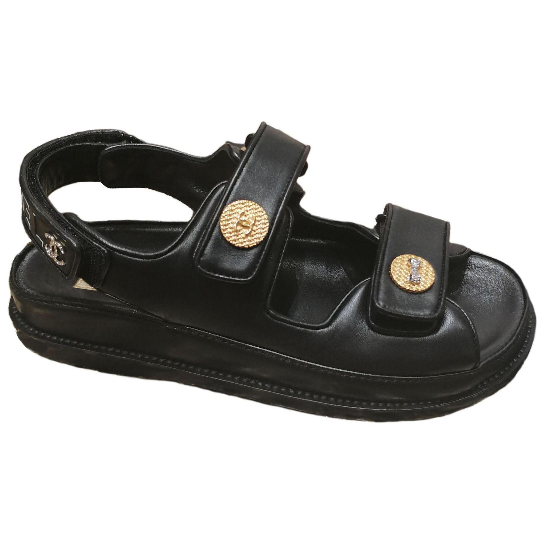 CHANEL One Strap Sandals Women's Black